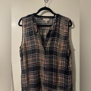 LOFT Plaid Sleeveless Blouse - Pink and Navy